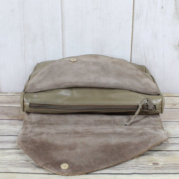 Polly Bergen Tan Snake Print Genuine Leather Clutch Bag Purse Handbag - Picture 5 of 10